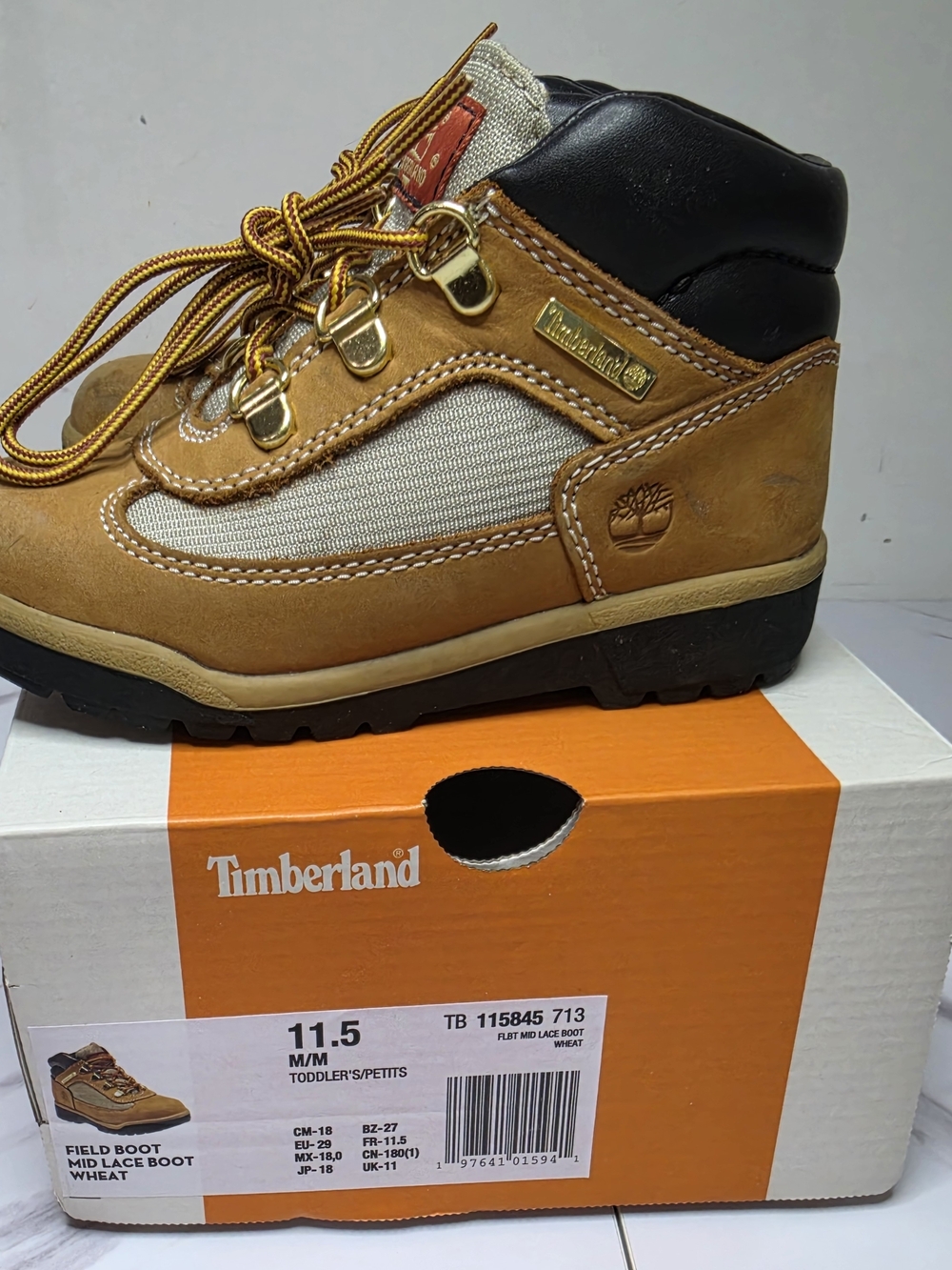 Timberland Kids Mid Lace Wheat Boots Size 11.5C - Picture 4 of 4